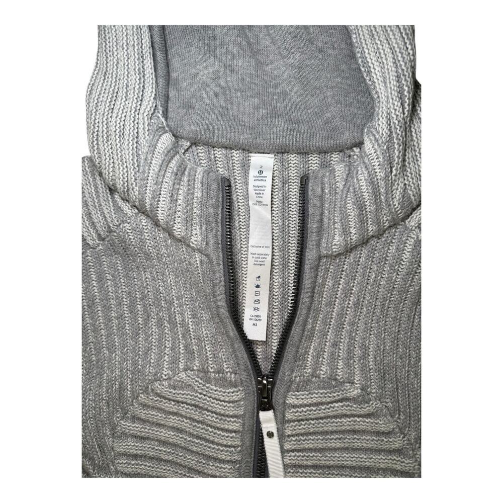 Lululemon Athletica Knit Hooded Zip Sweater Size 2 Gray Cotton Ribbed Cardigan - Picture 3 of 6